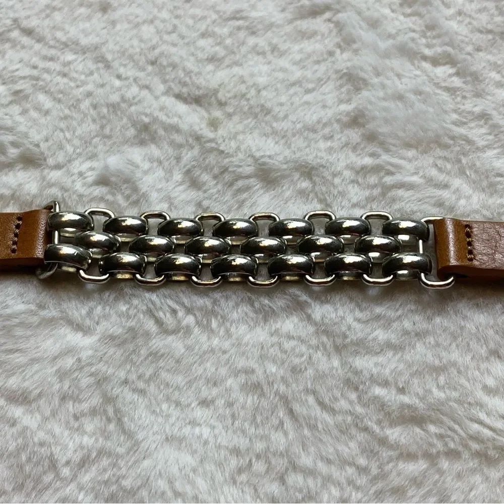 Fabio Corti Brown Leather and Silver Chain Belt Made in Italy Size Small